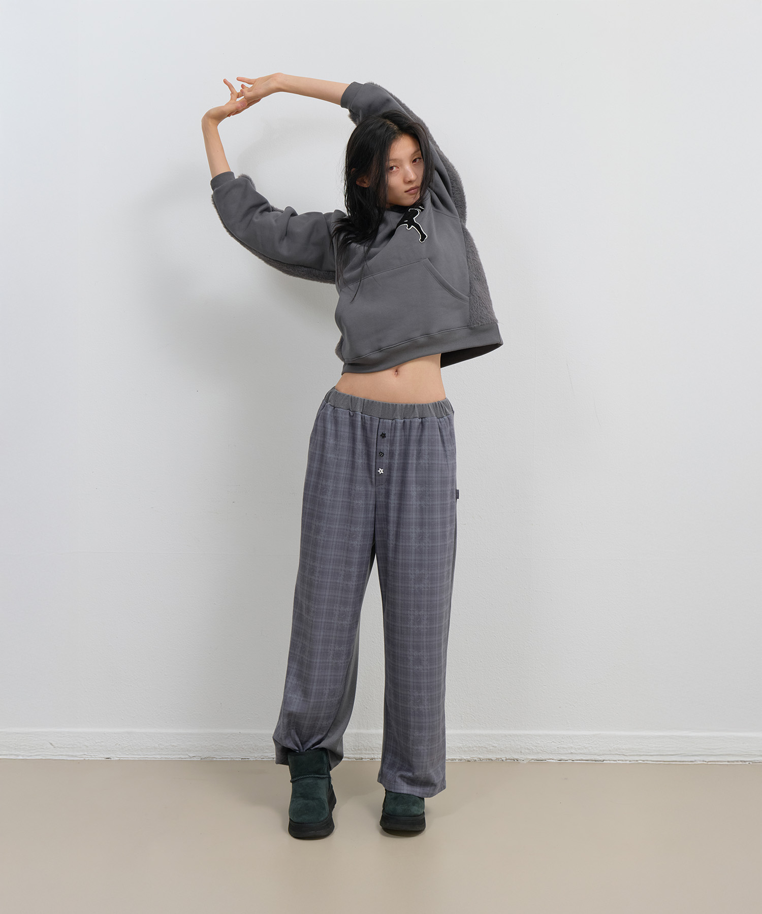 Check Sleep Jersey Pants / Charcoal