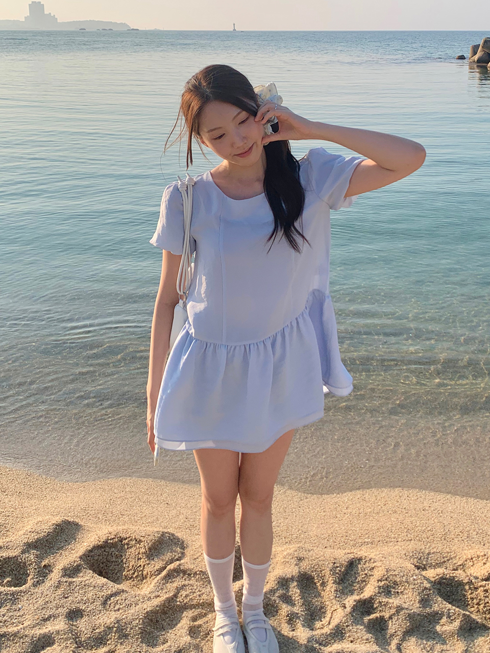 ■FANCY CLUB■ Ribbon low rise mini one piece WHITE F25QD821 Ribbon Low-Rise Mini Dress (White) F25QD821 - FANCY CLUB