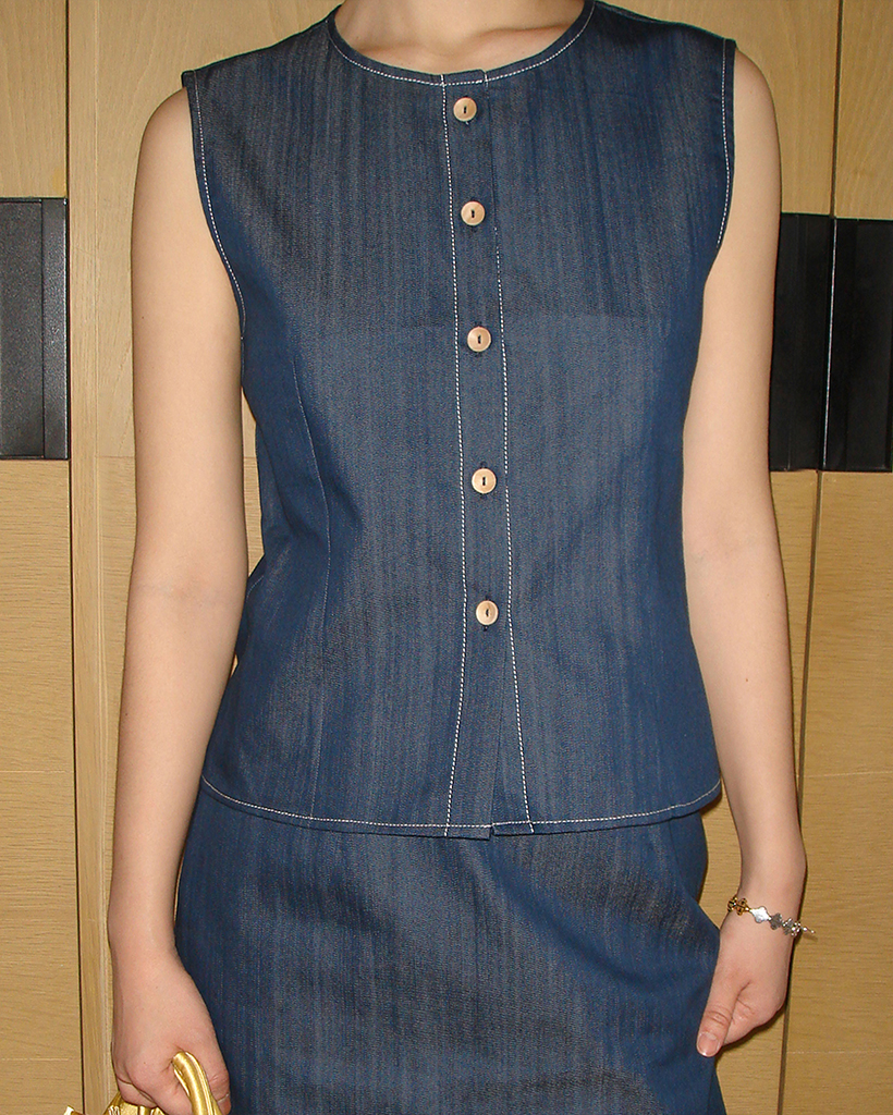 DENIM SLEEVELESS SHIRT_BLUE