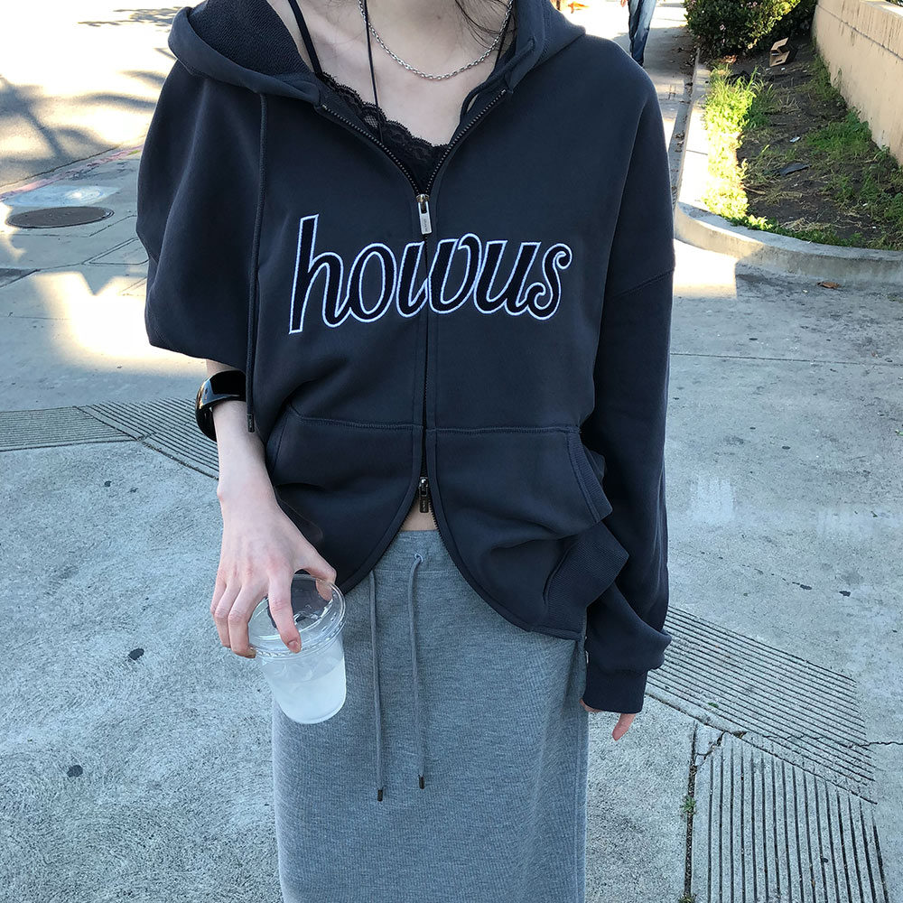 DRIVE LOGO HOOD ZIP-UP (CHARCOAL)