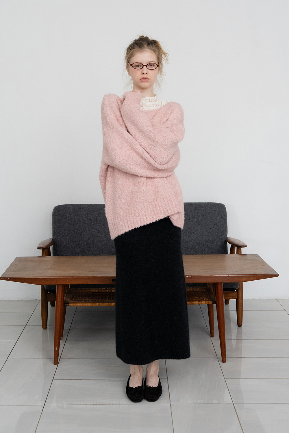 Raccoon knit skirt_charcoal