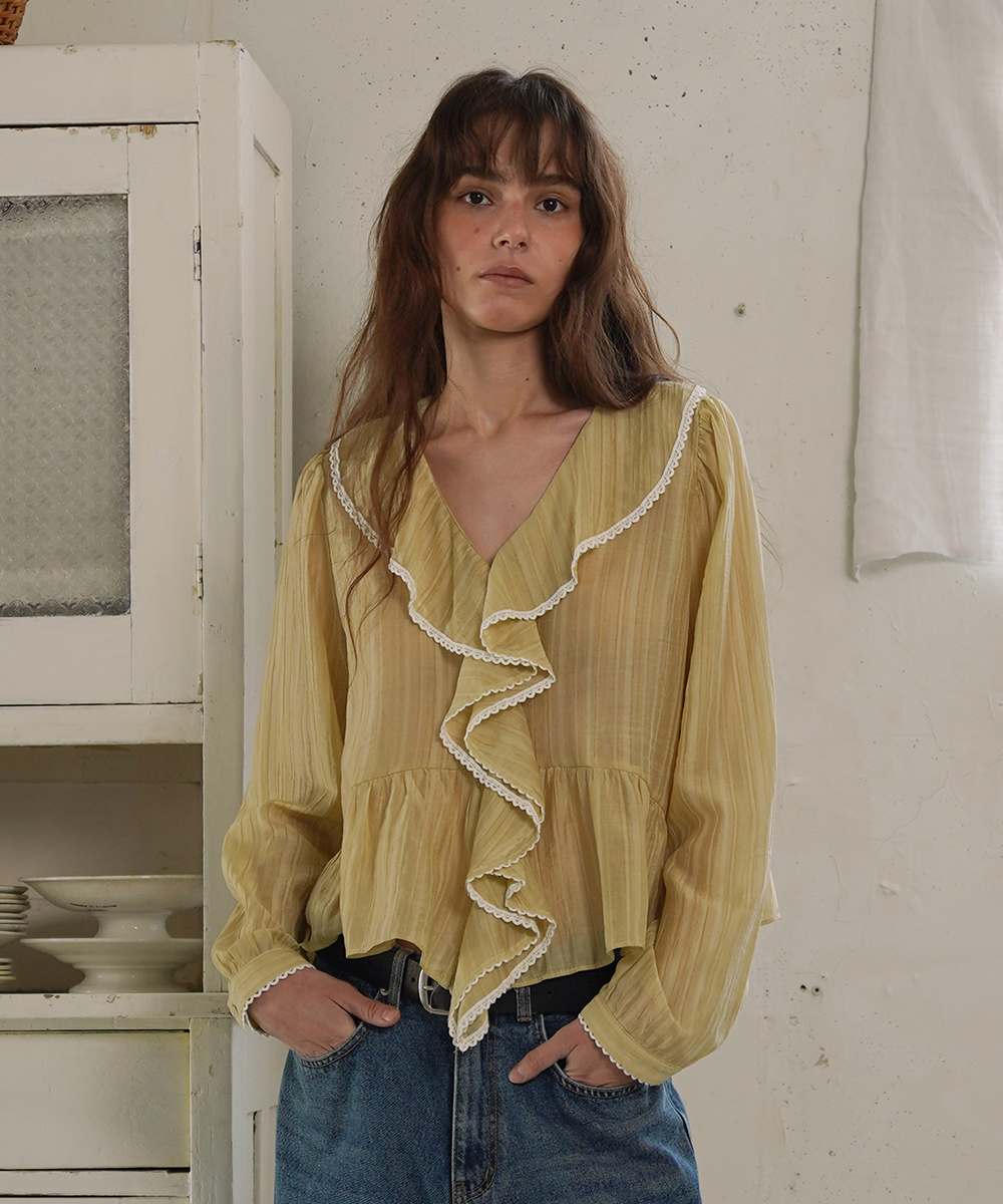 Open sheer blouse_mustard