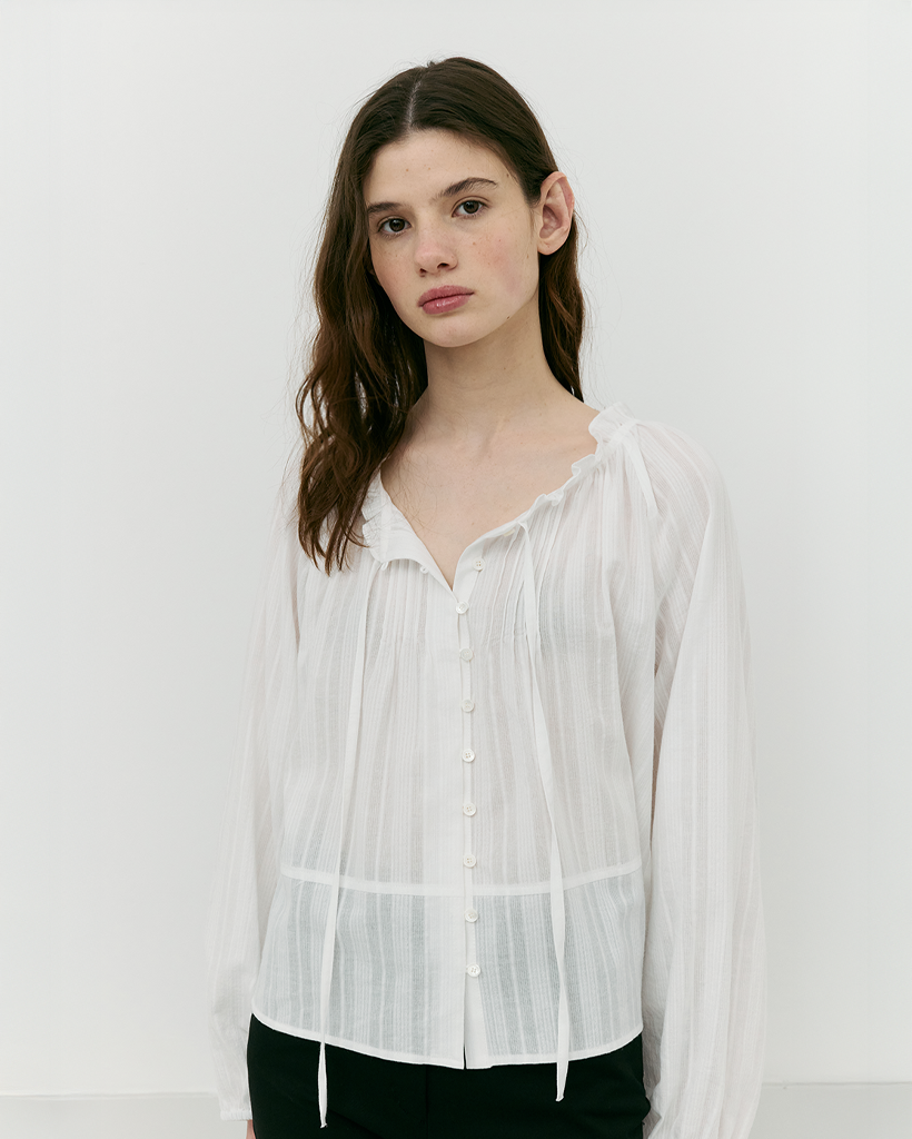 [8th] Frill Pintuck Blouse_White