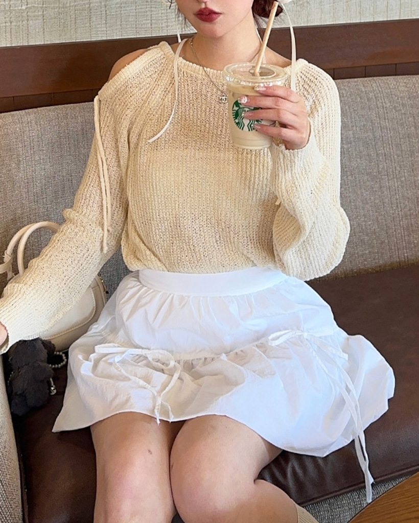ポインテッドショルダーリボンニット | ファッション通販サイト NUGU