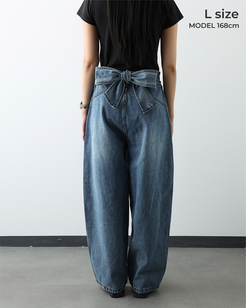 【新品】visco nugu リボンタックバルーンデニムパンツ S オリジナル 4回再販](ORIGINAL) リボンタックバルーンデニムパンツ