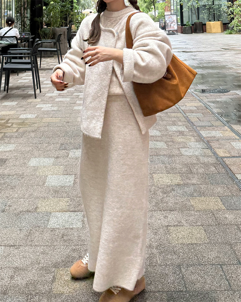 ワンボタンカーディガン＆ロングスカートセット | ファッション通販