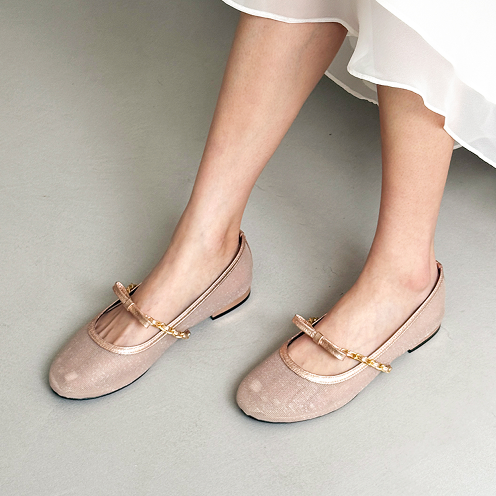 S～LLサイズ展開】リボンカンフーシューズ【ピンクベージュ/ブラック