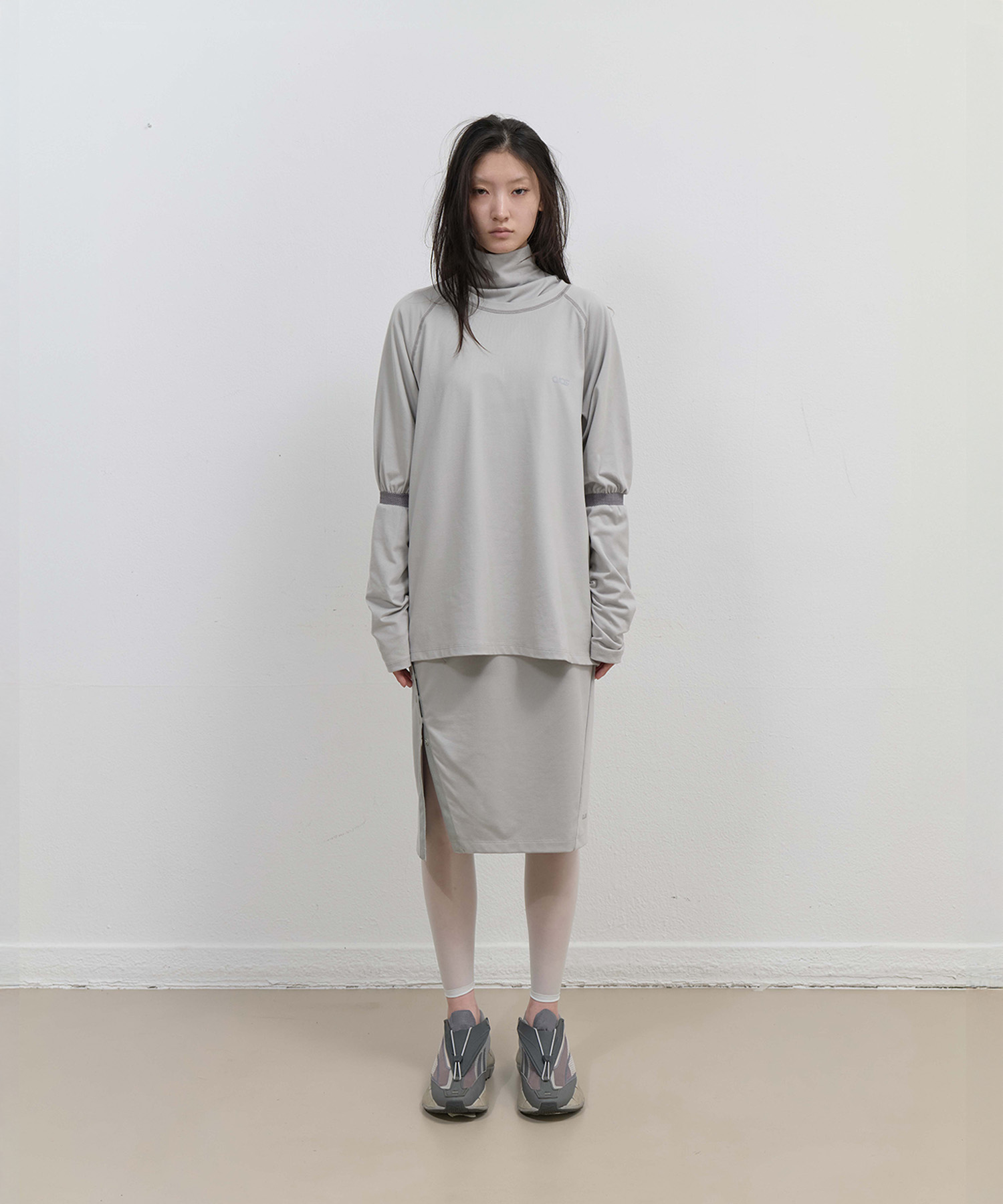 Mesh Band Puff Sleeve / Mint Grey