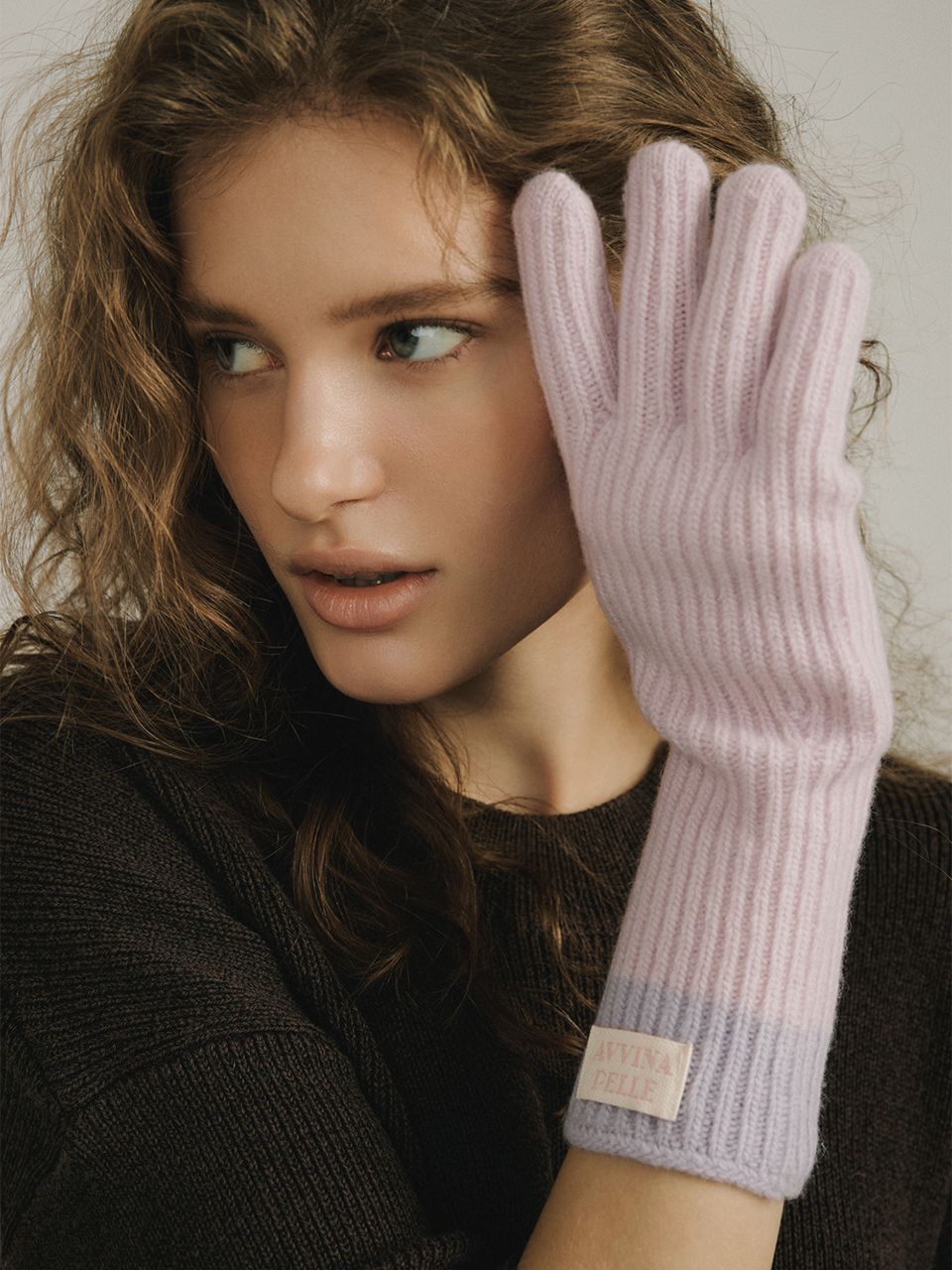 Cashmere Blend Ribbed Knit Gloves - Lilac/Purple