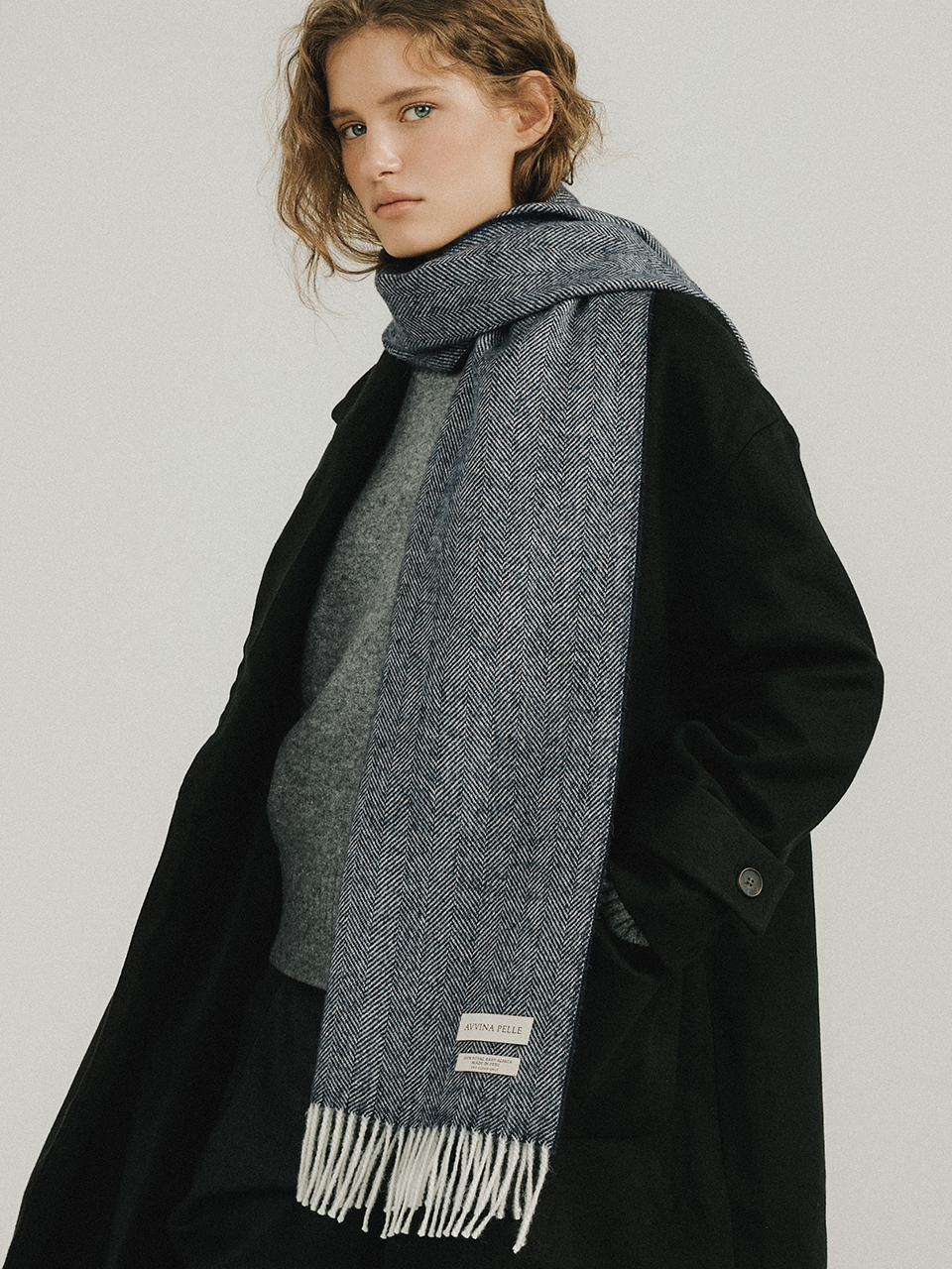 【購入特典】Royal Baby Alpaca Muffler - Herringbone Navy