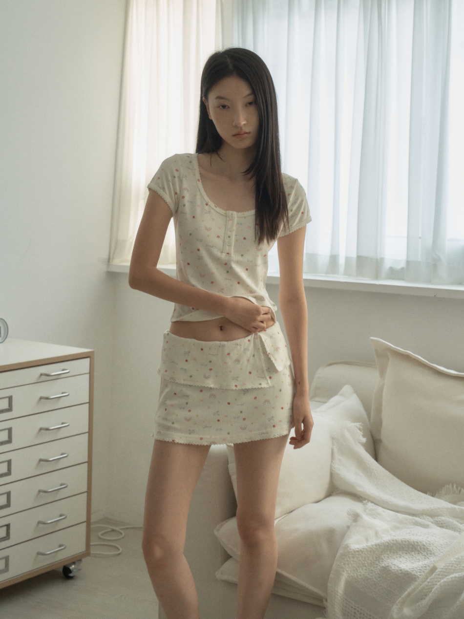 PIXEL GRAPHICS SKIRT PANTS / WHITE