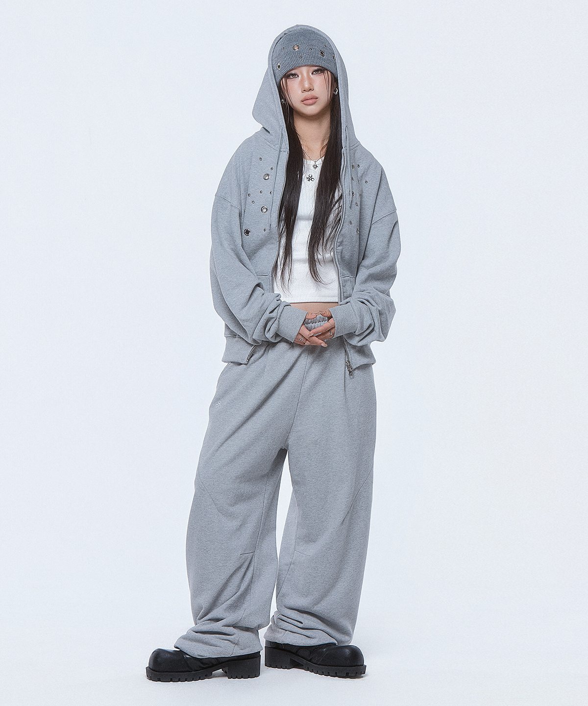 antimid studs hoodie グレー ANTIMID ZIP HOODIE