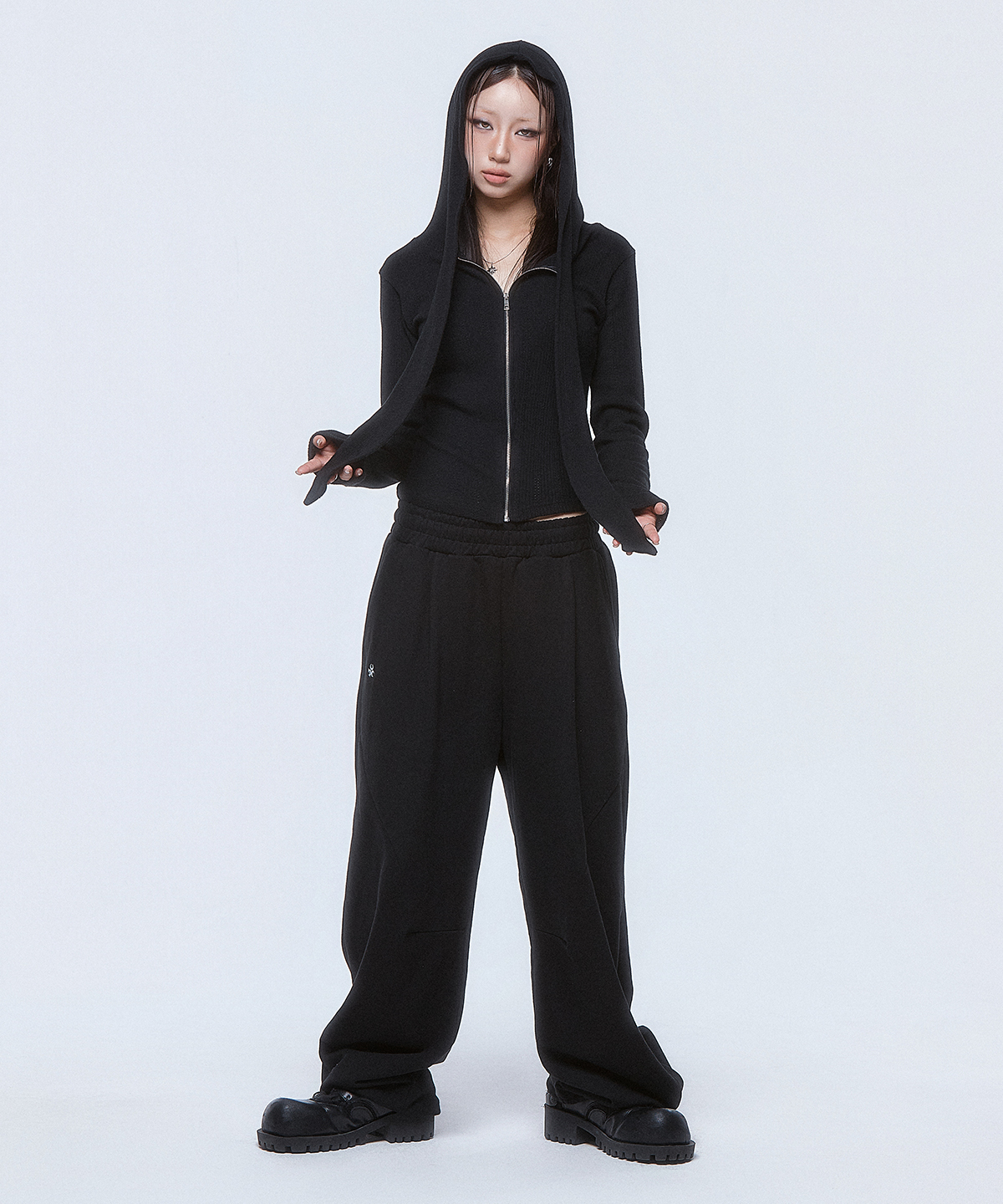 DUC) Muffler Knit Hoodie Zip-up Black | ファッション通販