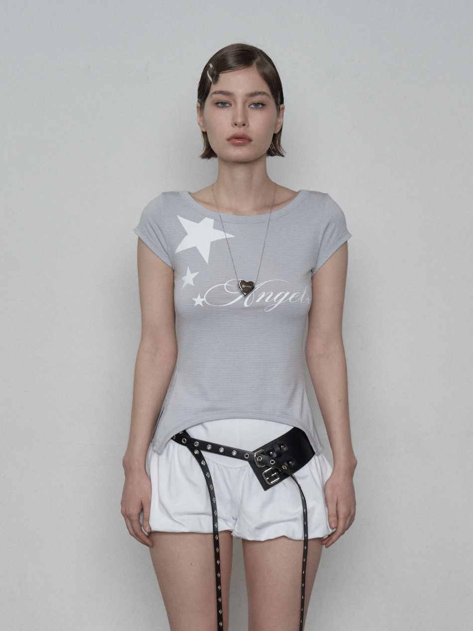 ★SETUP-EXE★ STRIPE ANGEL TOP SETUP EXE Stripe Angel Top Short Sleeve #셋업이엑스이,#스컬