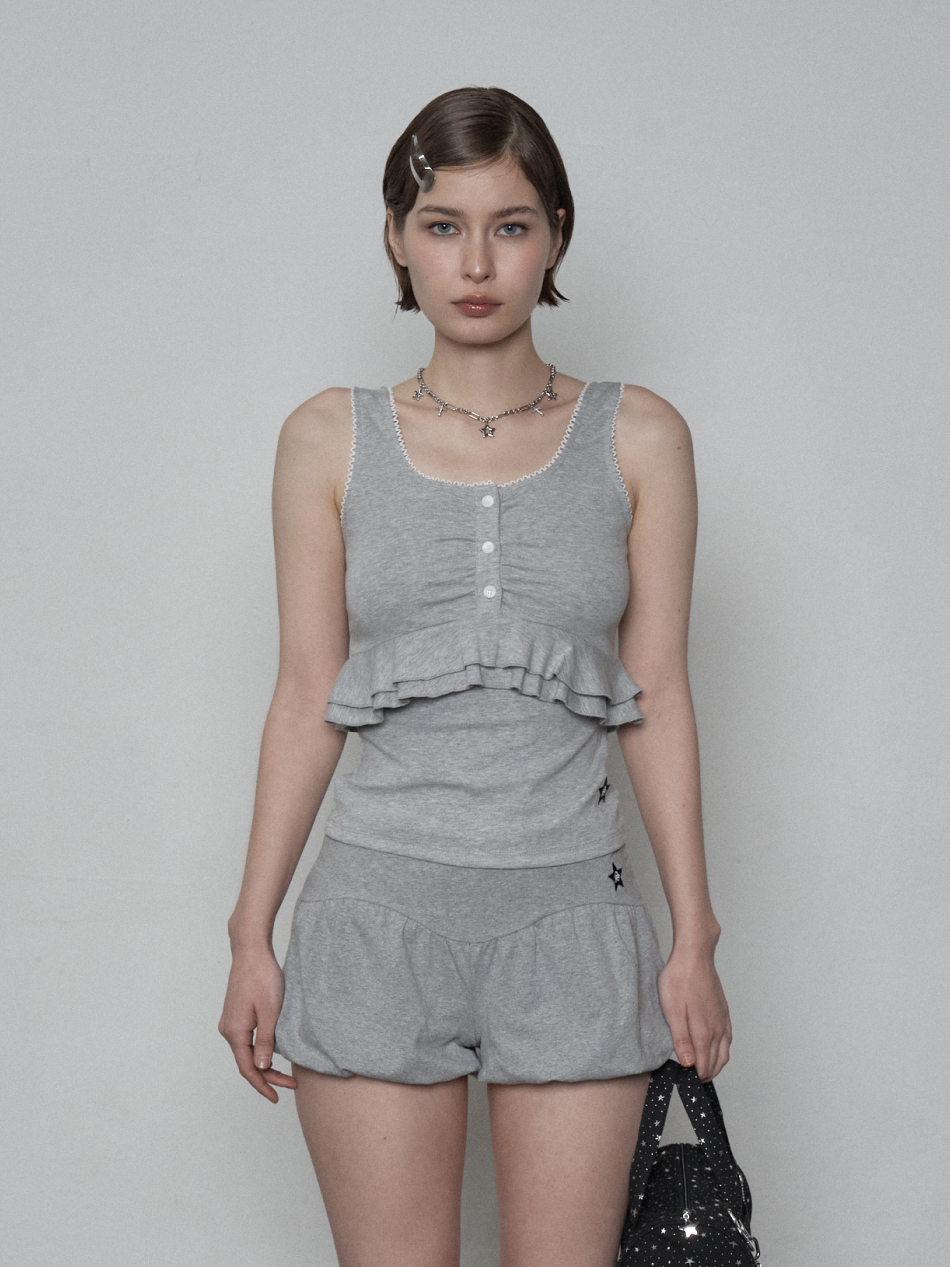 LACE FRILL SLEEVELESS / MELANGE GREY