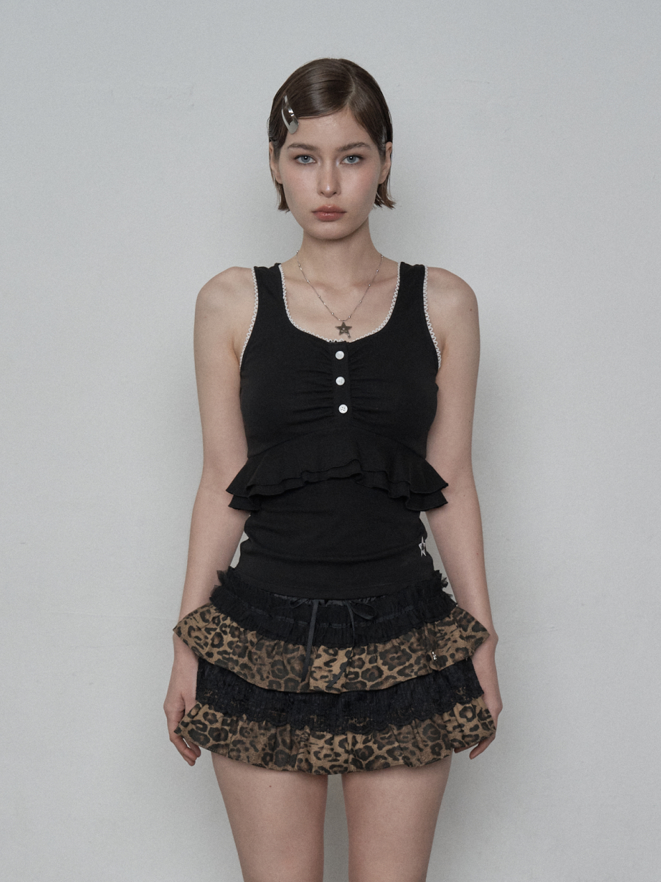 LACE FRILL SLEEVELESS / BLACK