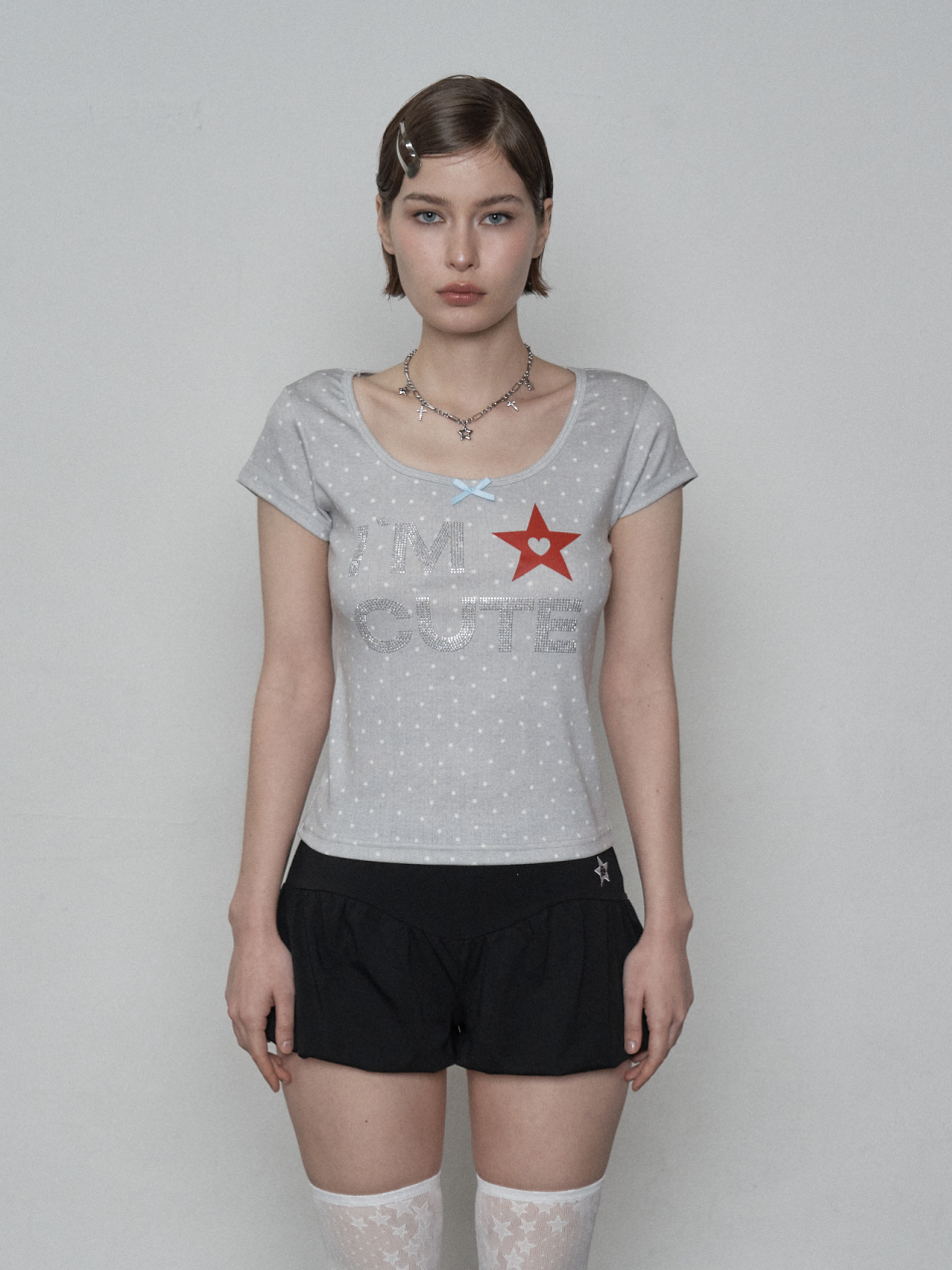 I'M CUTE TOP / LIGHT GREY