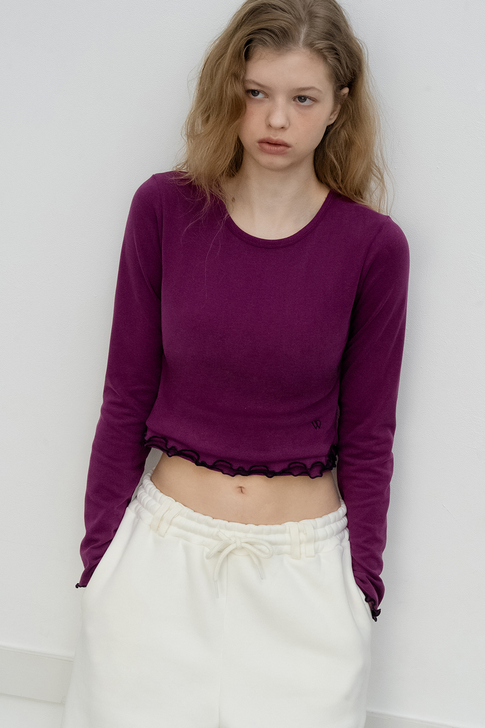 Frill crop t-shirt_purple