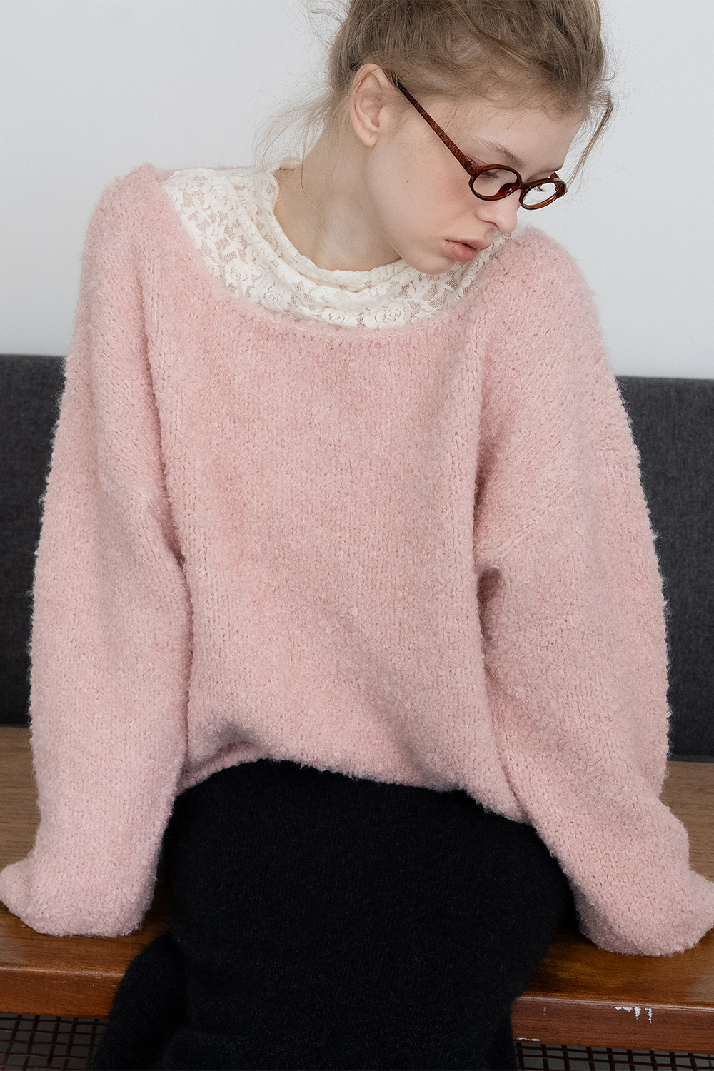Blush boucle knit_baby pink