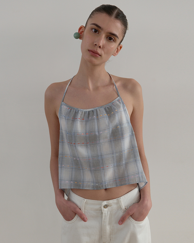 CHECK BUSTIER_BLUE GREY