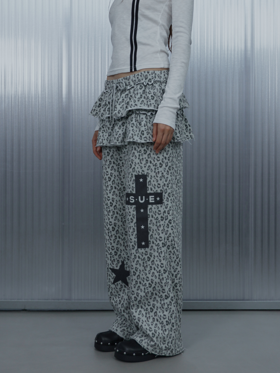 FRILL LEOPARD PRINT PANTS / GREY