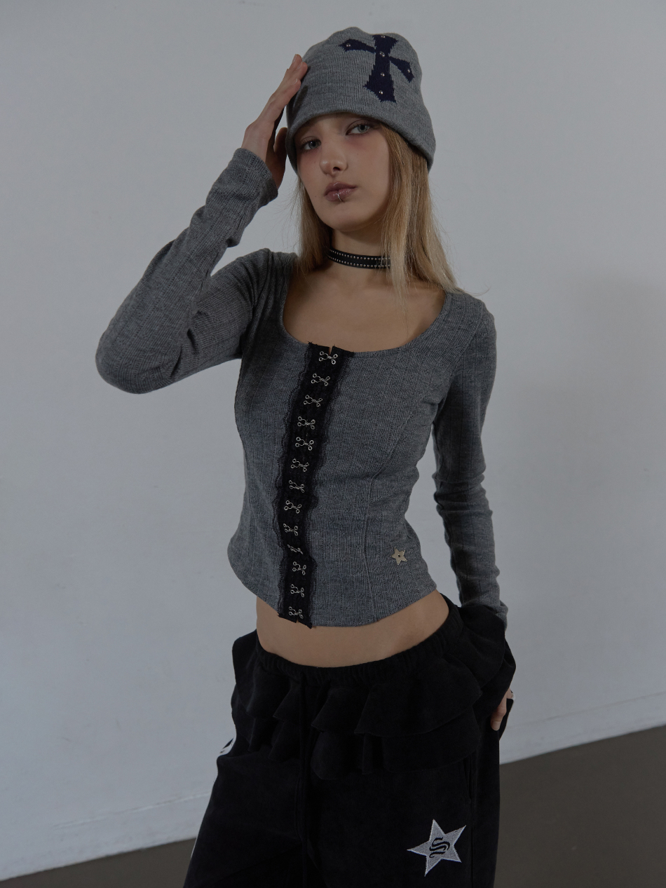 HOOK LONG SLEEVE TOP / CHARCOAL