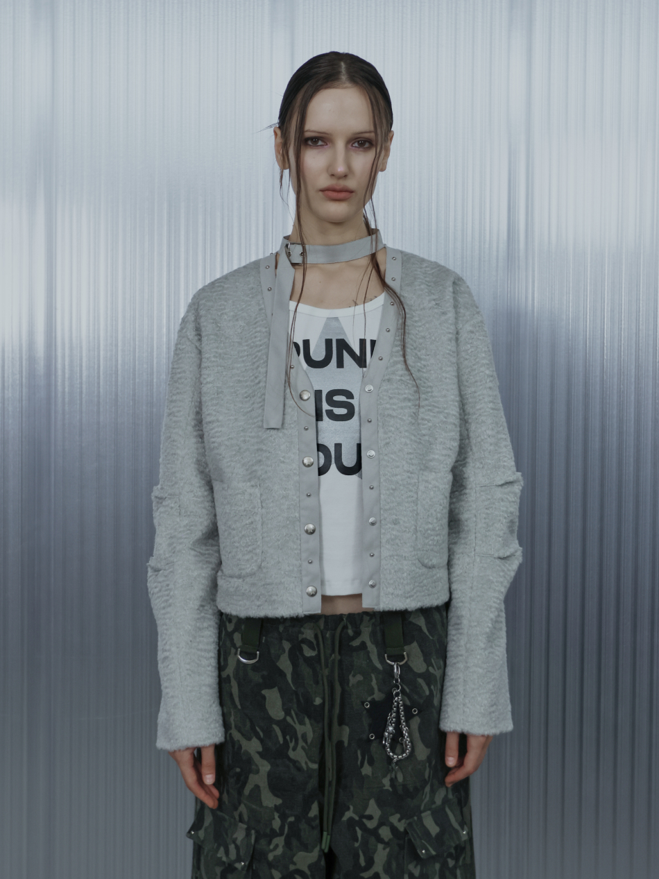 SHORT CHOKER JACKET / LIGHT GRAY