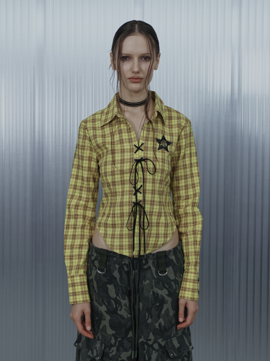 CHECK RACE-UP SHIRT / YELLOW | ファッション通販サイト NUGU