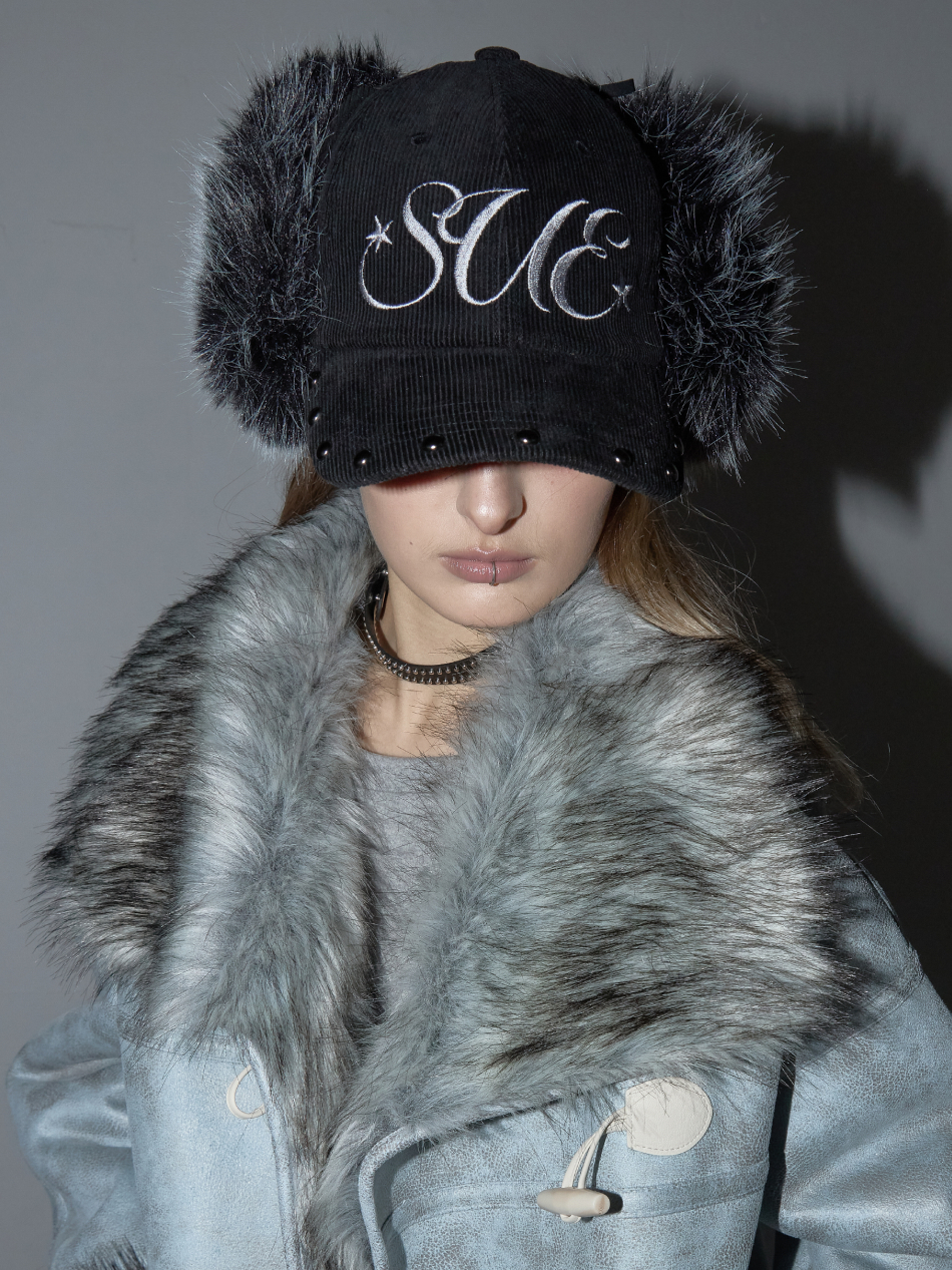 CORDUROY FUR EARFLAP CAP / BLACK | ファッション通販サイト NUGU