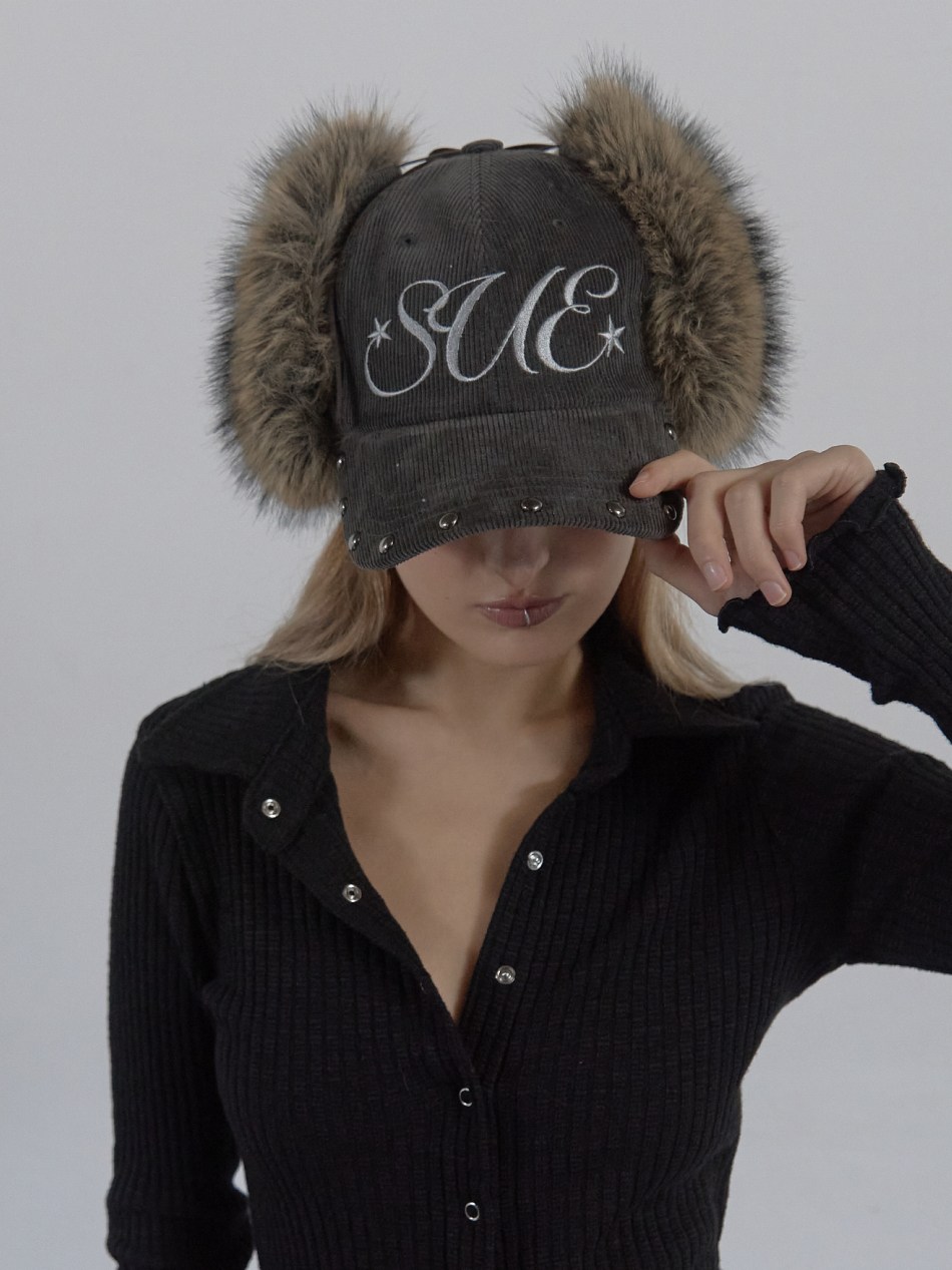 CORDUROY FUR EARFLAP CAP / CHARCOAL | ファッション通販サイト NUGU