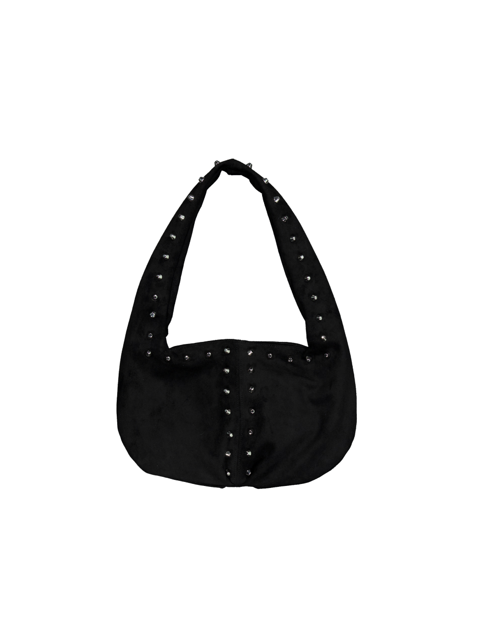SUEDE STUDDED SHOULDER BAG / BLACK