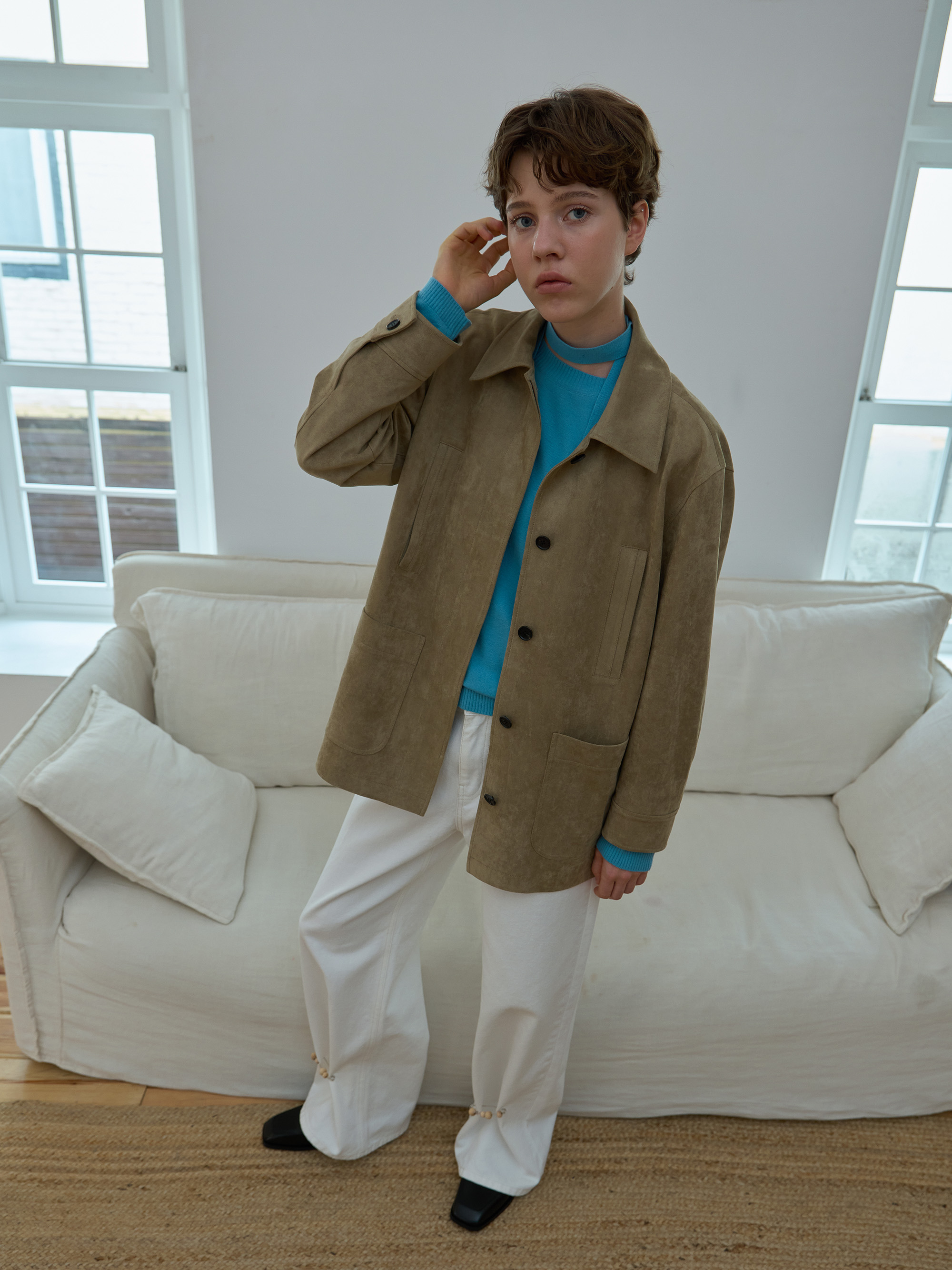SUEDE SINGLE HALF JACKET_BEIGE