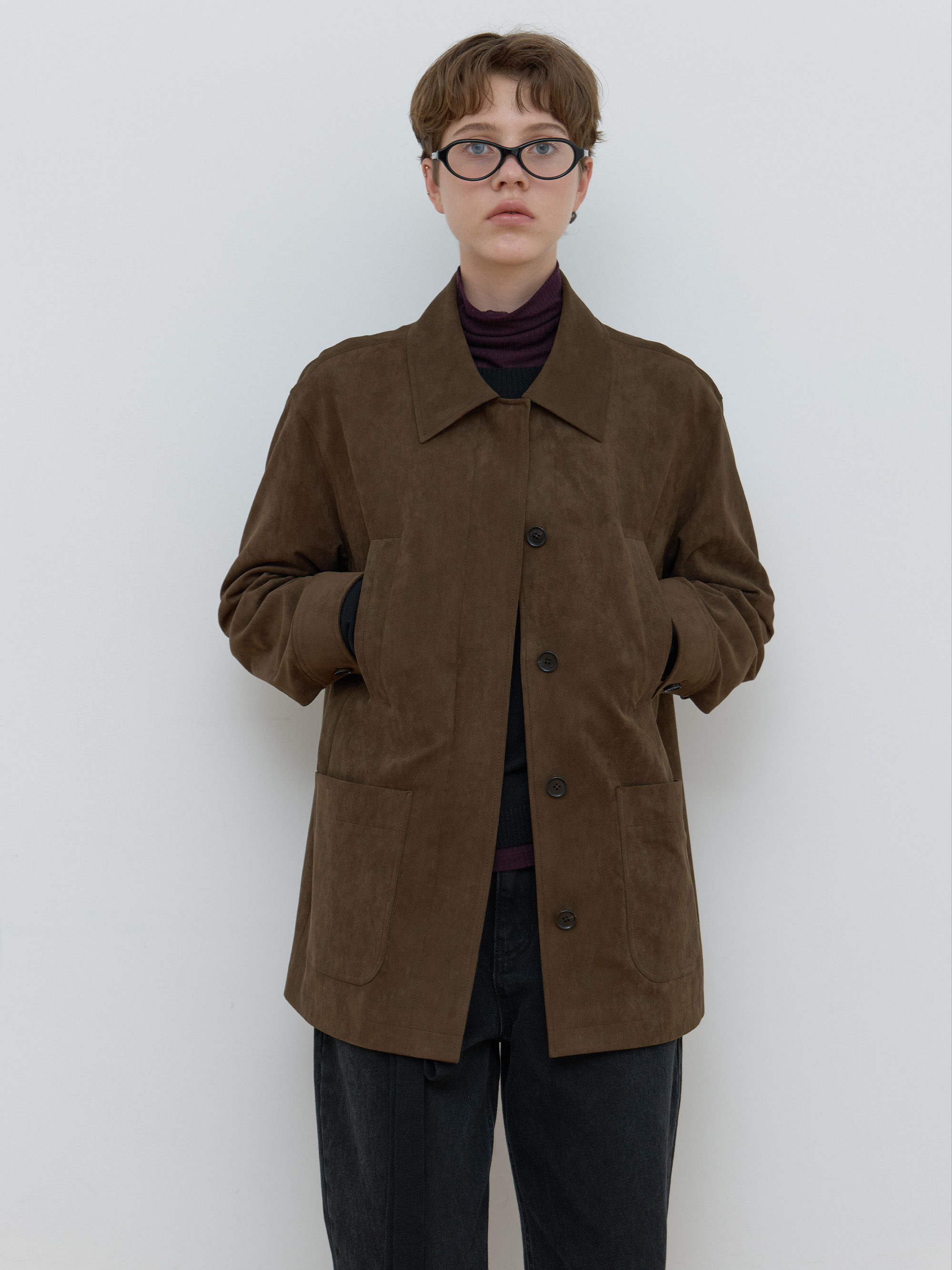 SUEDE SINGLE HALF JACKET_BROWN