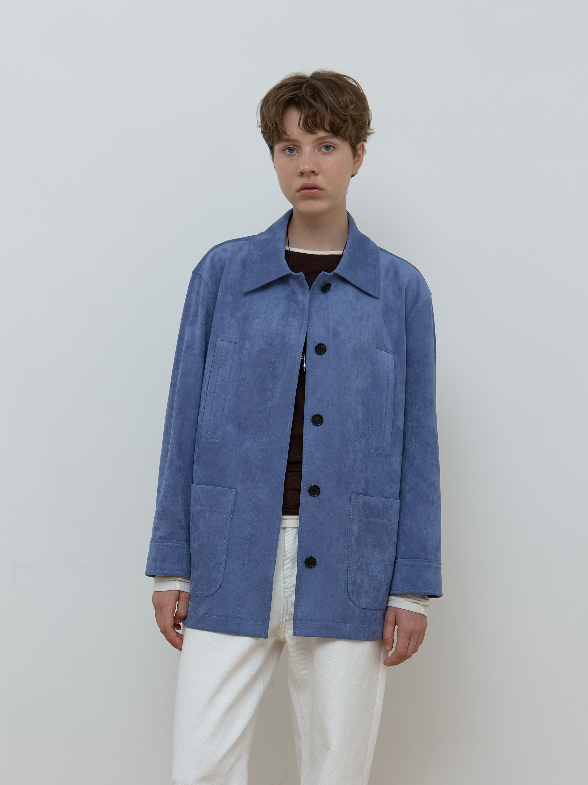SUEDE SINGLE HALF JACKET_BLUE