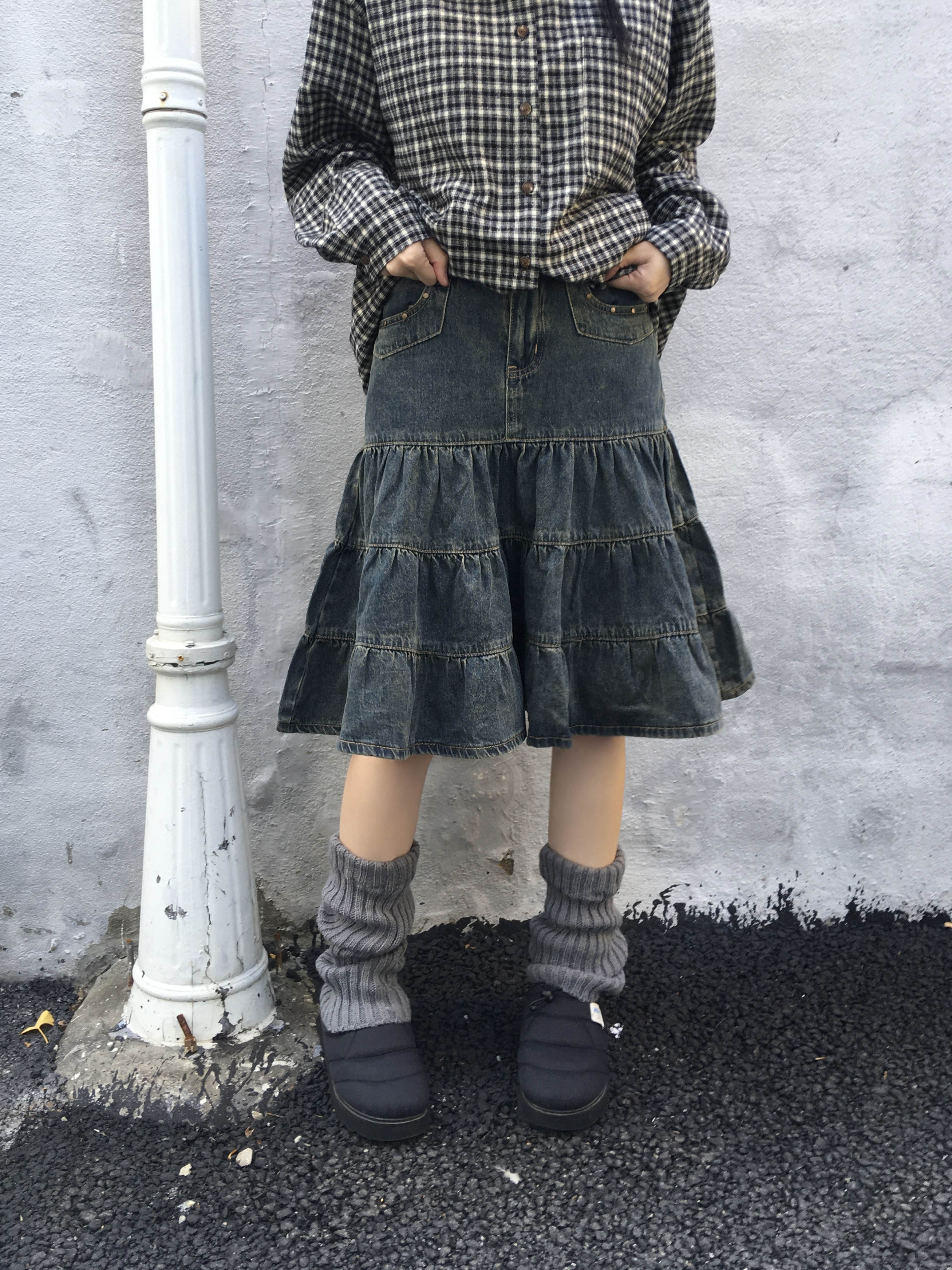 (2 color) ヴィンテージ ティアード デニムスカート