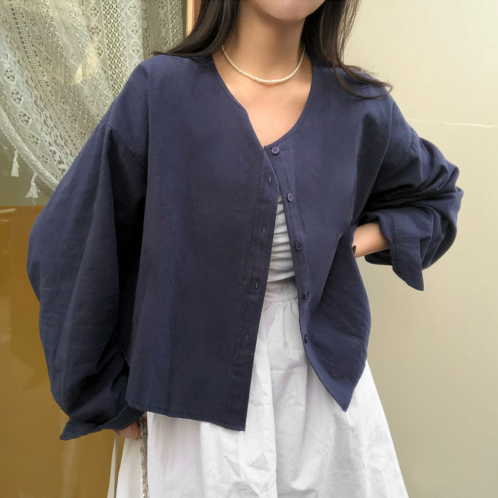 れれれページ ORIGINAL) 2TYPE ルーズフィットノーカラーコットンシャツ