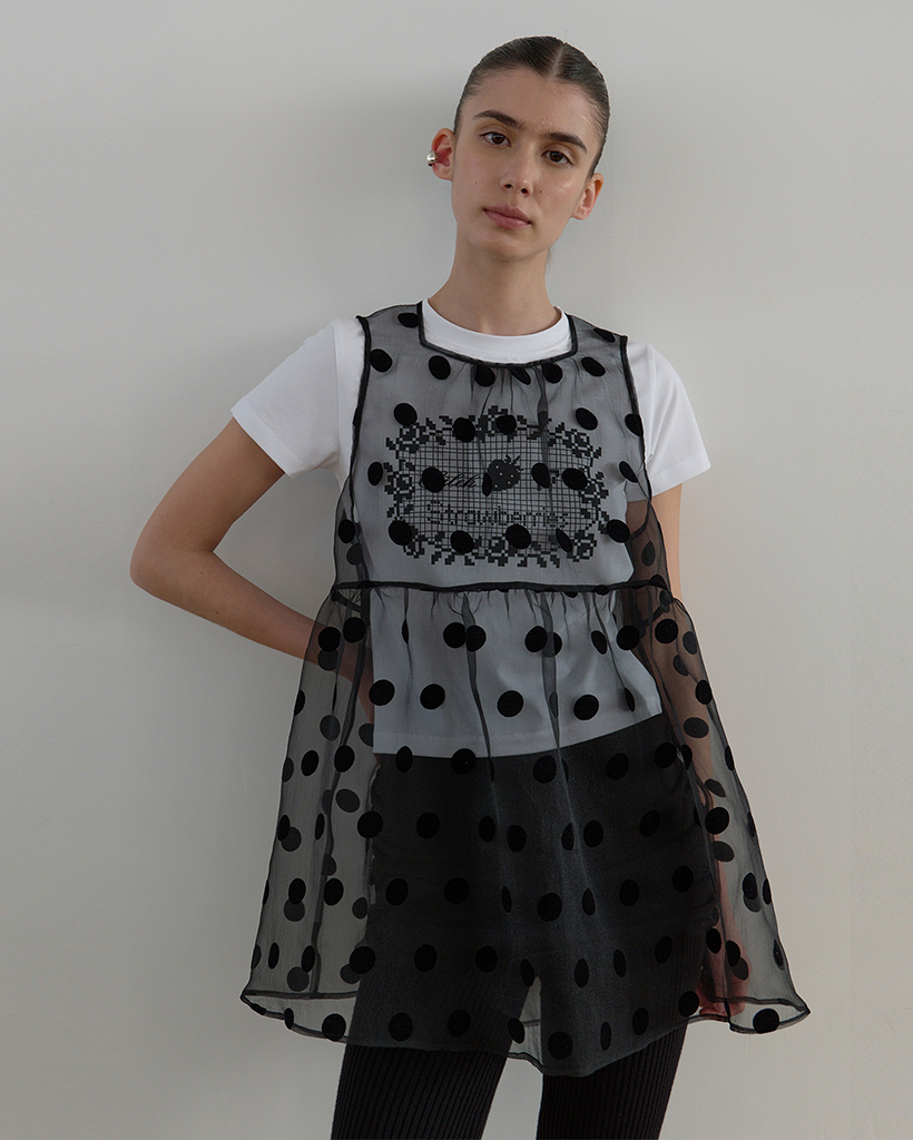SHEER DOT ORGANZA DRESS_BLACK