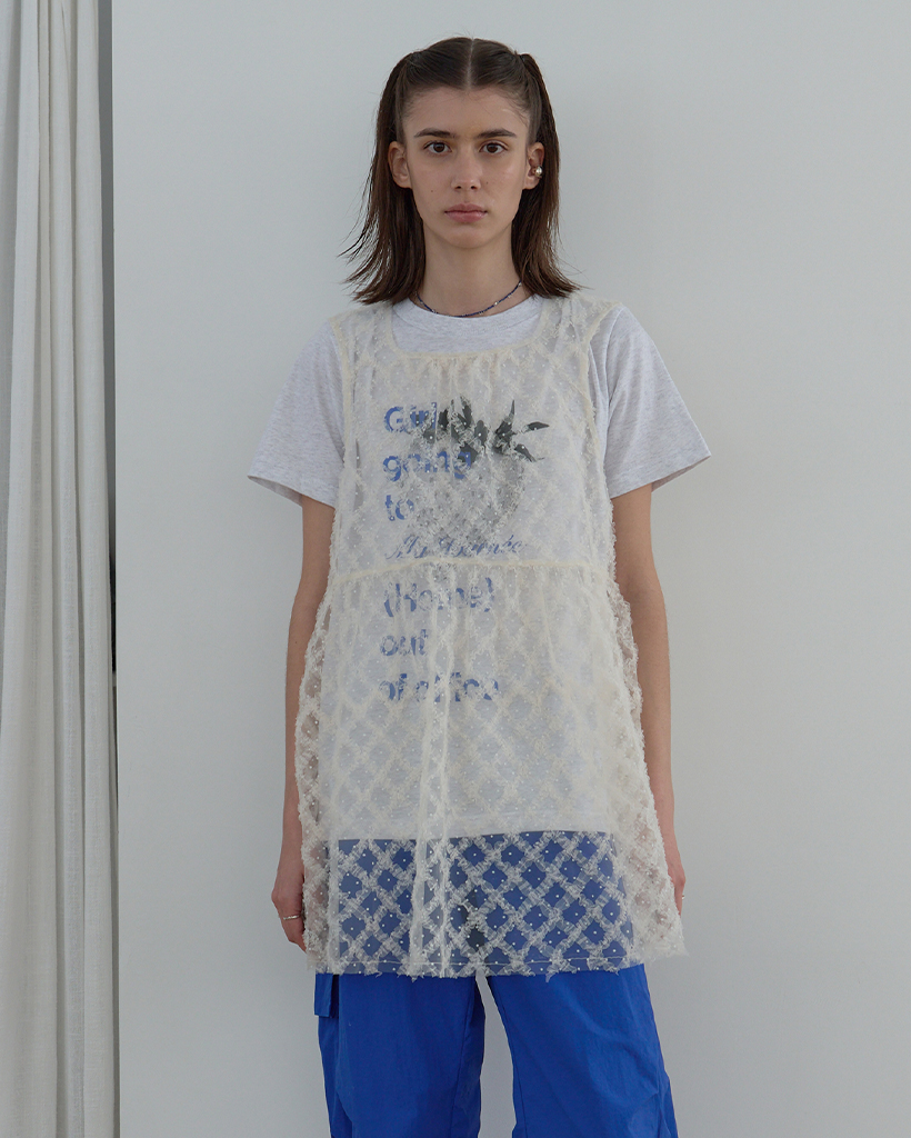 SHEER LACE ORGANZA DRESS_IVORY