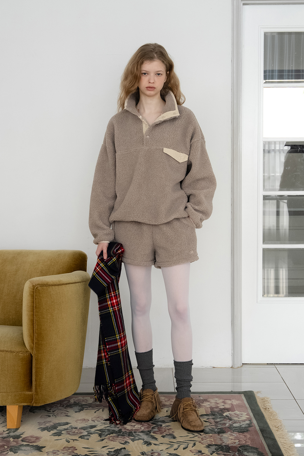 Teddy fleece shorts_mocha