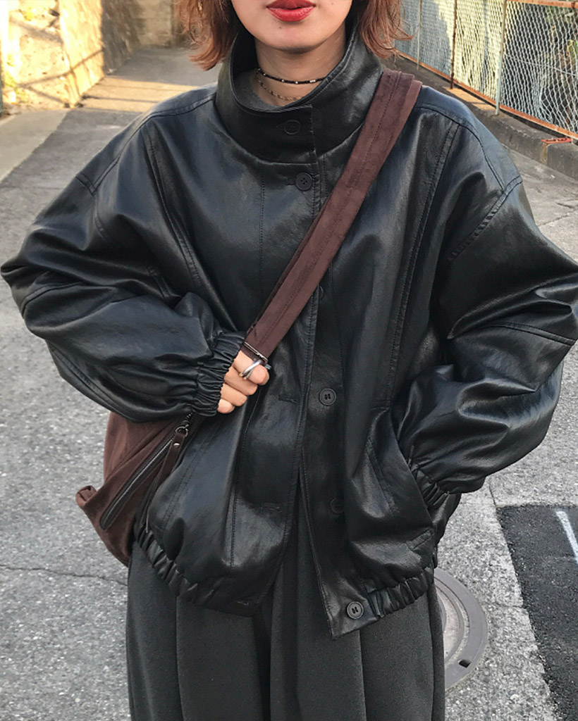ボタンオーバーサイズレザージャケット | ファッション通販サイト NUGU