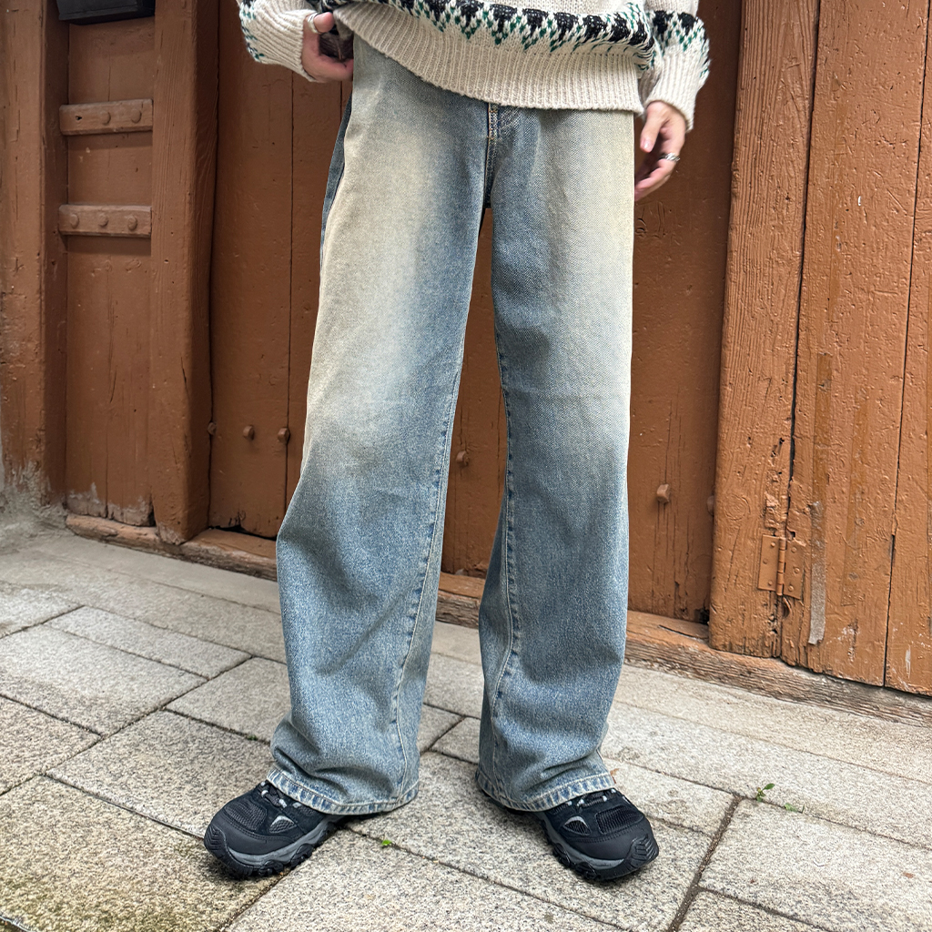 (ユニセックス) ヴィンテージウォッシュデニムパンツ