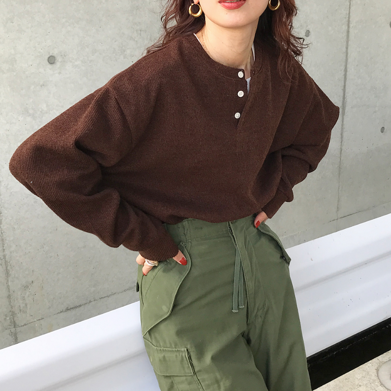 (ユニセックス) ヘンリーネックニットウェア