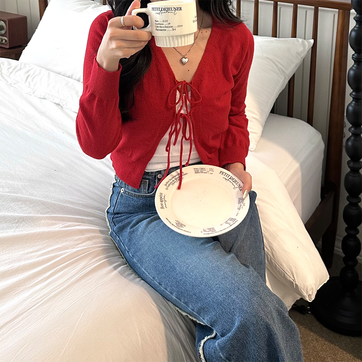 c*u様 The Barnnet ニット　キャミソール+カーディガン　レッド【S レッド系 レディースの小さいサイズ 3号～7号／XXS～S カーディガン