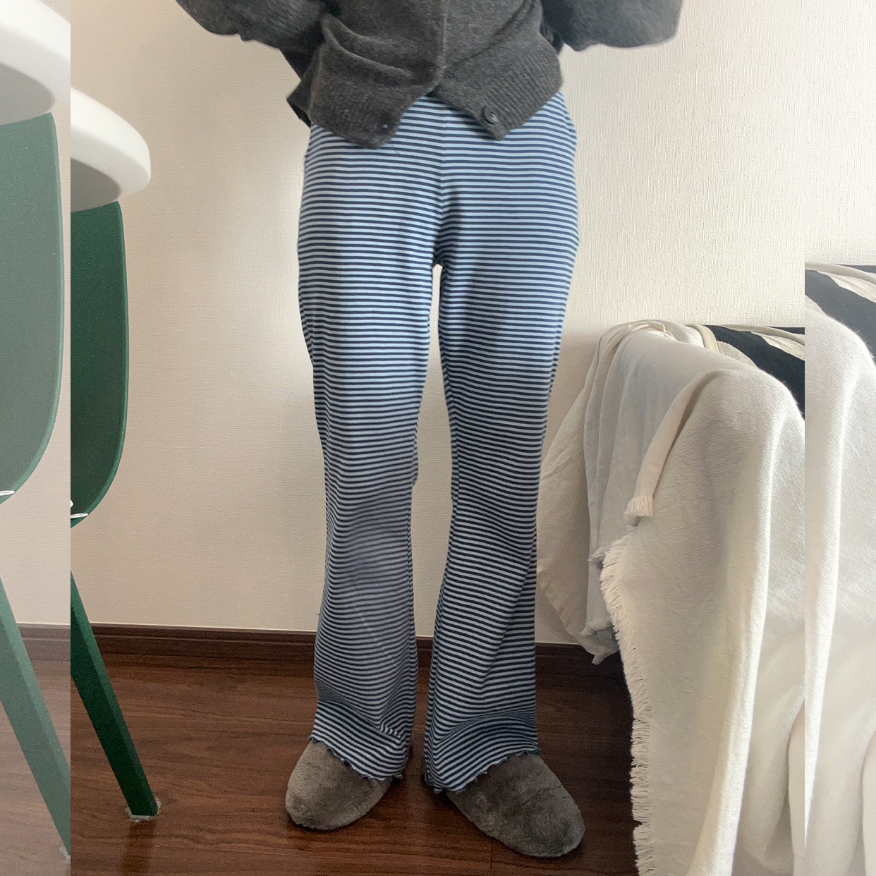 ボーダースリムコットンパンツ