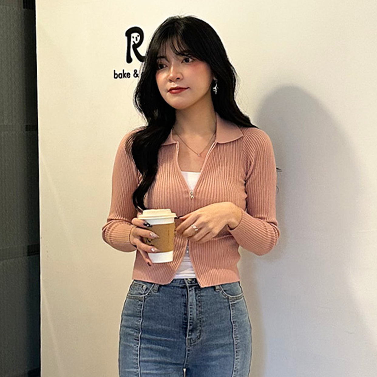 カラーニットウェアジップアップ