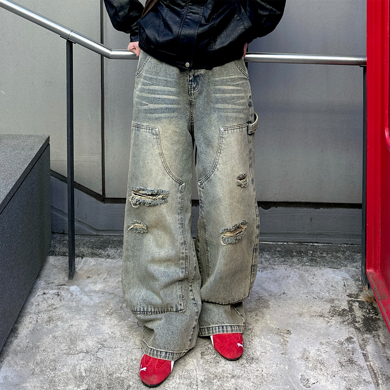 ユニセックス) ヴィンテージウォッシュデニムパンツ | ファッション