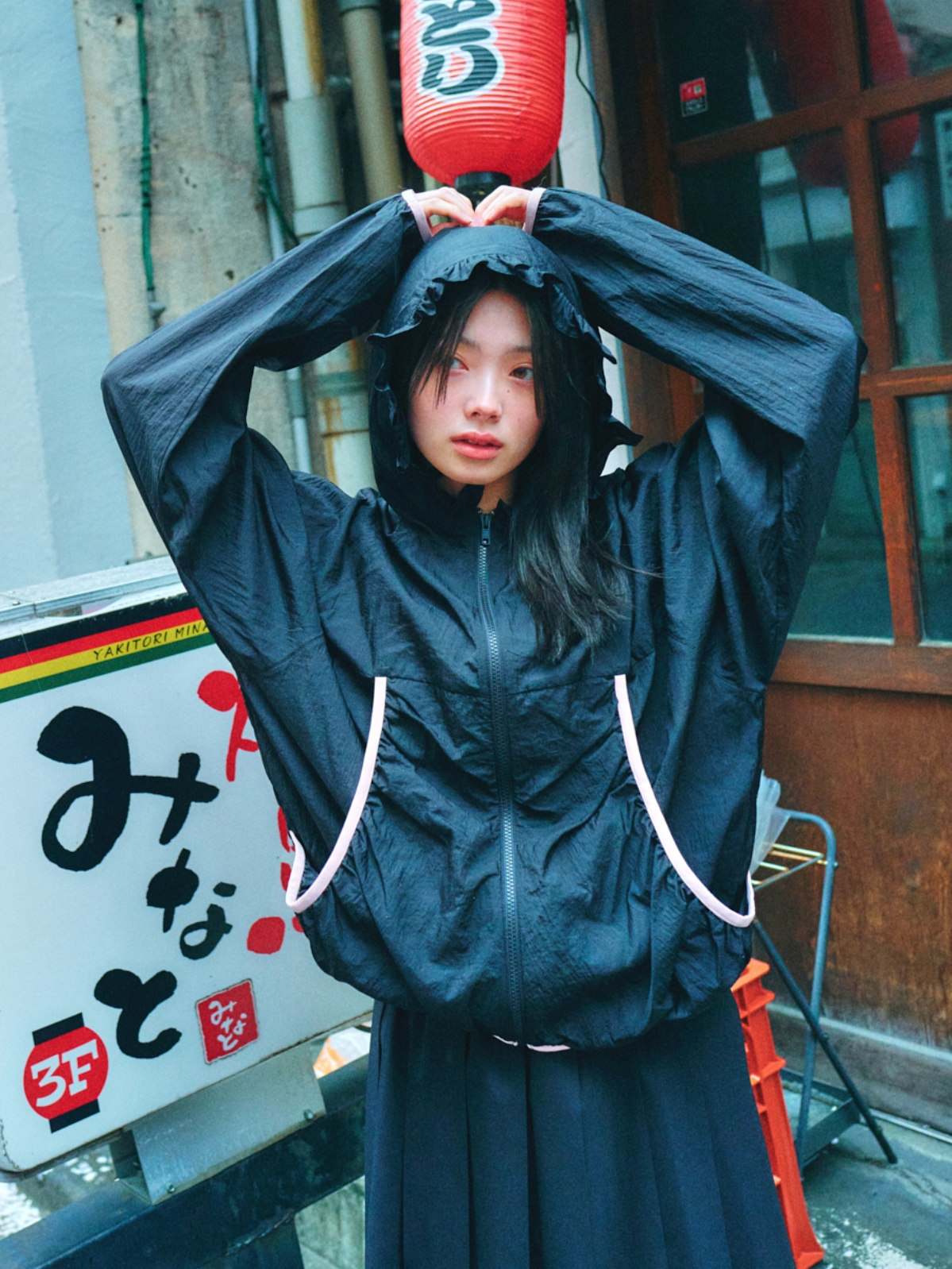ジャケット・アウター DOT FRILL HOODED WINDBREAKER JUMPER DOT FRILL HOODED WINDBREAKER JUMPER (BLACK) | ファッション
