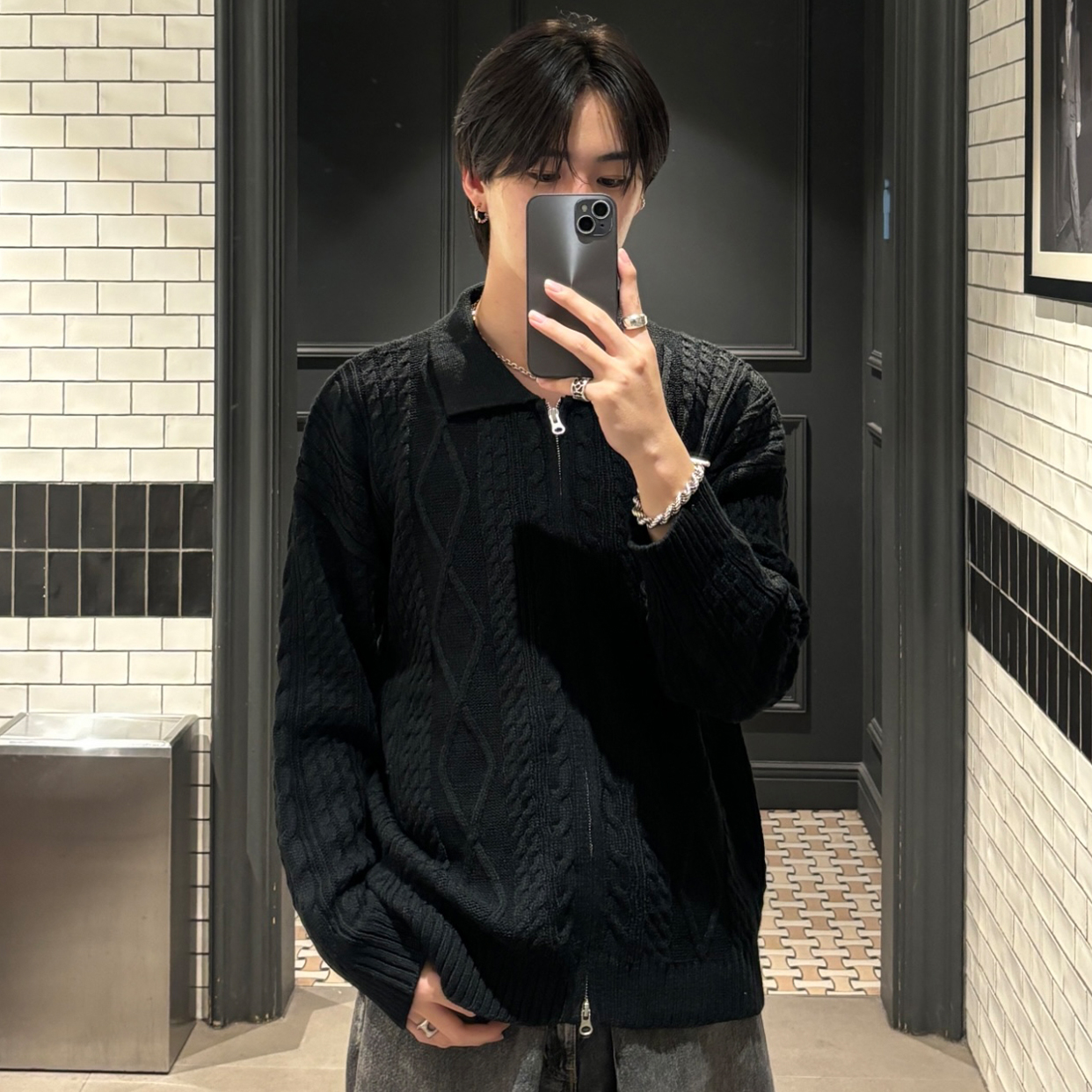 ユニセックス) ダブルジップアップフィッシャーマンニット