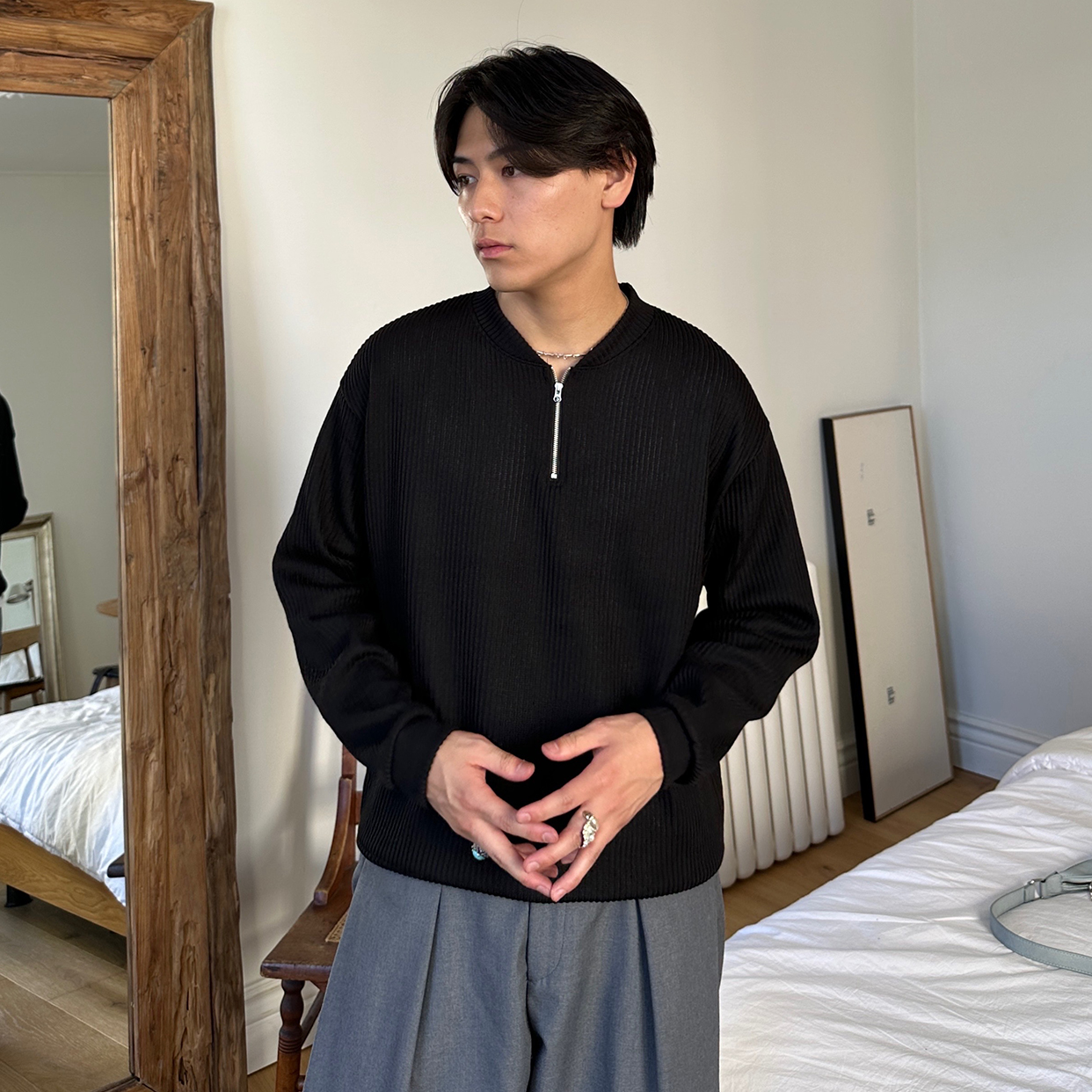 セミジップアップリブカーディガン