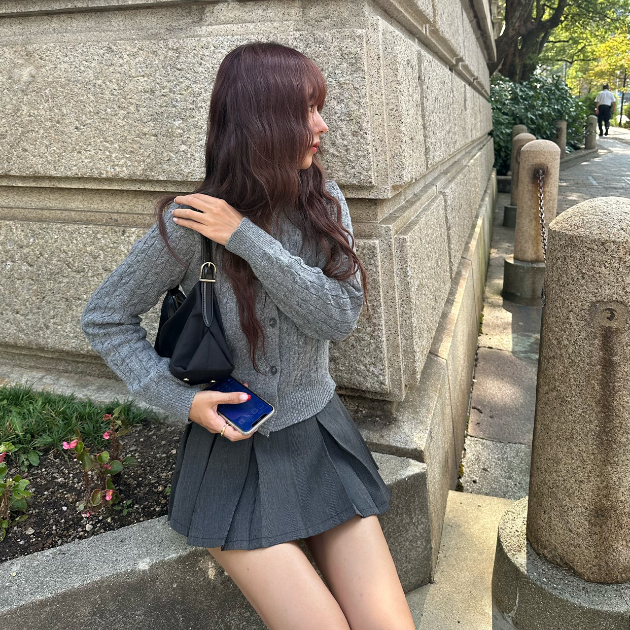 ケーブルクロップドニットカーディガン